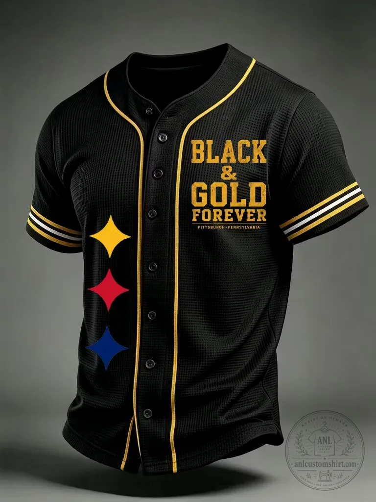 Pittsburgh Steelers Baseball Fan Apparel Black And Gold Forever Jersey