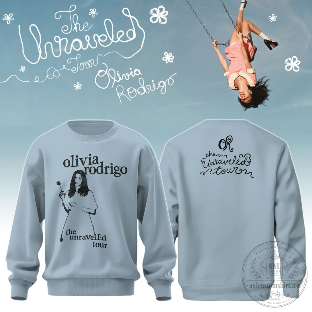 Olivia Rodrigo The Unraveled Tour Concert Light Blue Crewneck Sweatshirt Olivia Rodrigo The Unraveled Tour Concert Light Blue Crewneck Sweatshirt