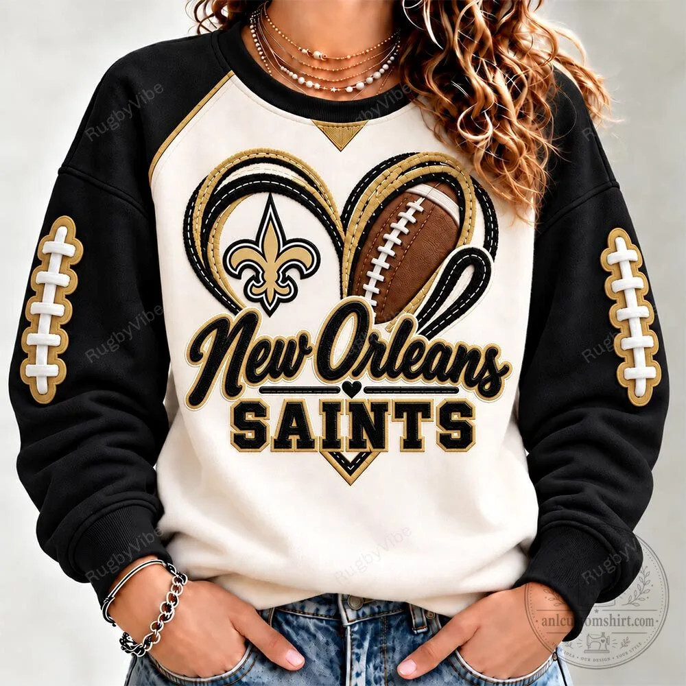 New Orleans Saints Football Heart Logo Black And Gold Raglan Sweatshirt 1 New Orleans Saints Football Heart Logo Black And Gold Raglan Sweatshirt