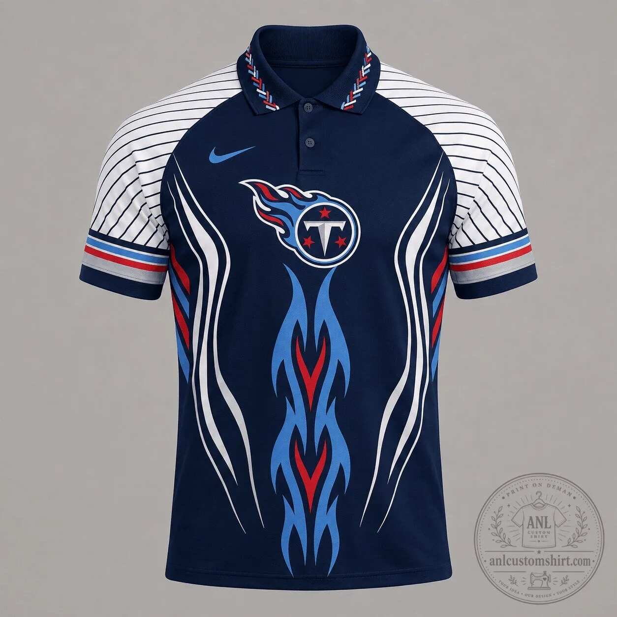 Tennessee Titans NFL Flame Stripe Athletic Polo Shirt for Men