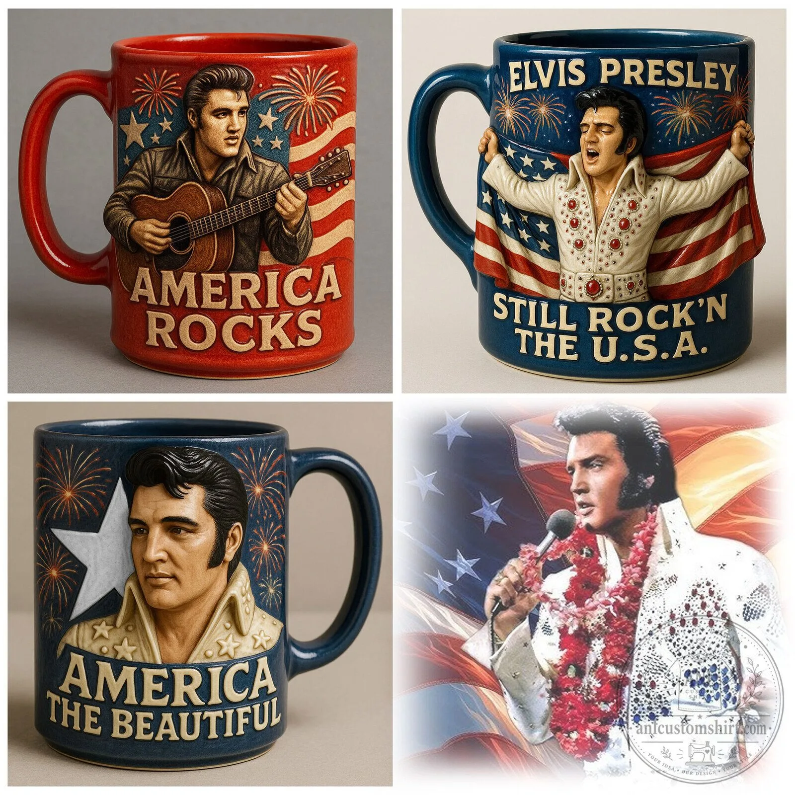 Elvis Presley America Rocks Still Rock'n The USA Patriotic Coffee Mug