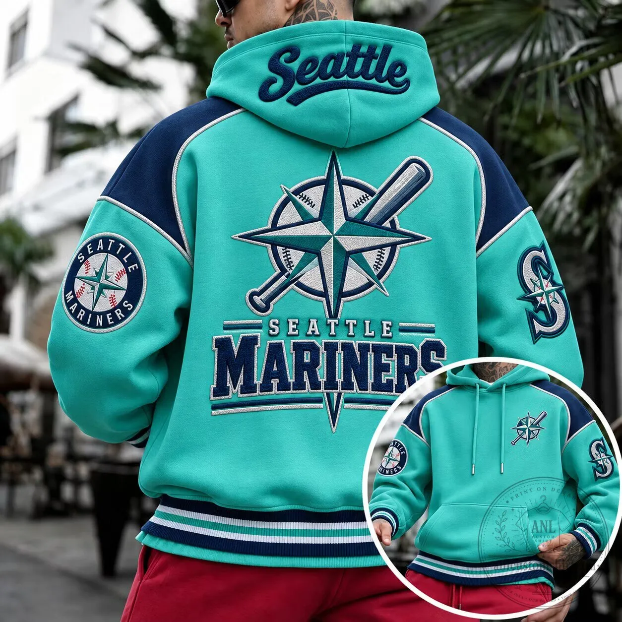 Seattle Mariners Major League Baseball Team Logo Embroidered Hoodie