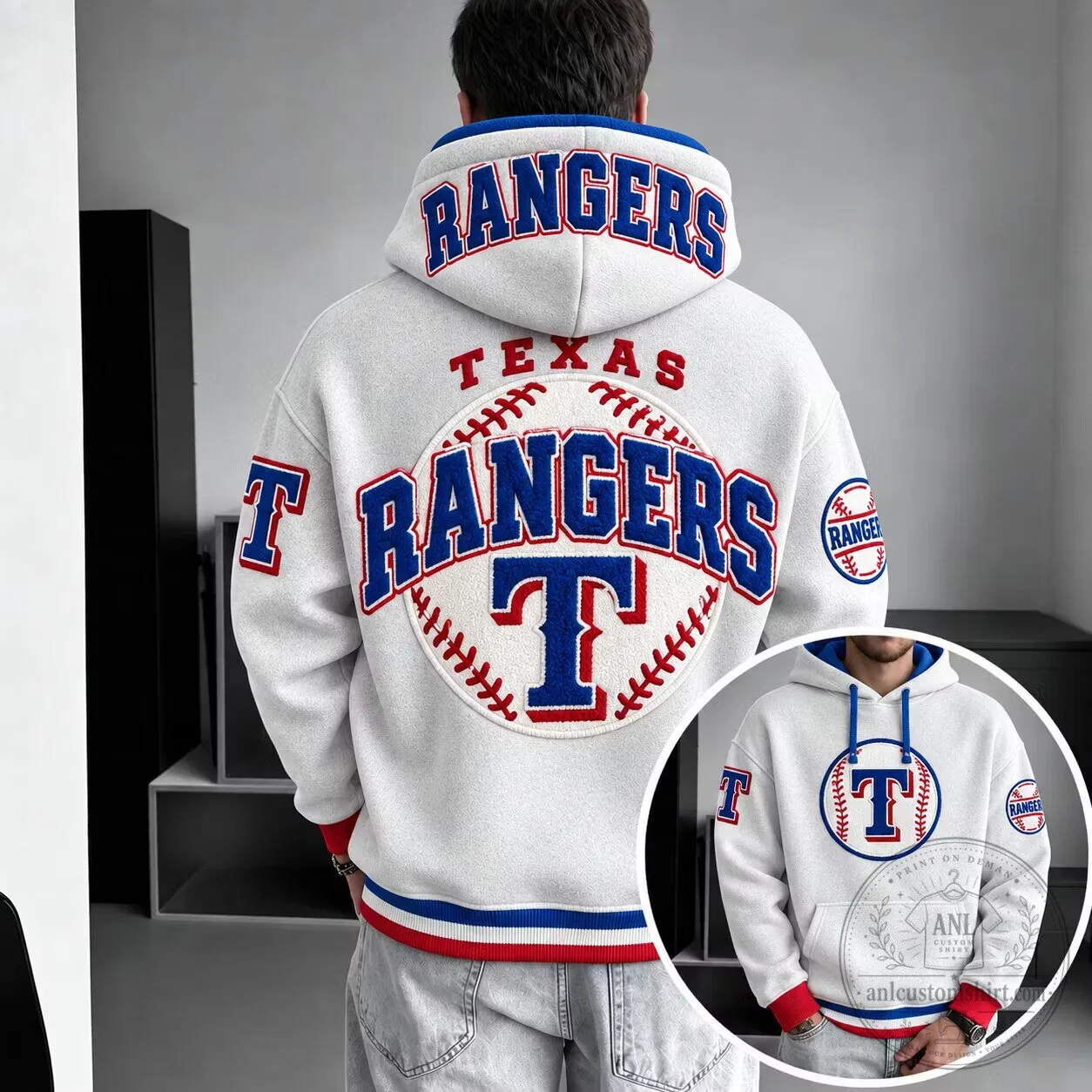 Texas Rangers Baseball Team Logo White Pullover Hoodie