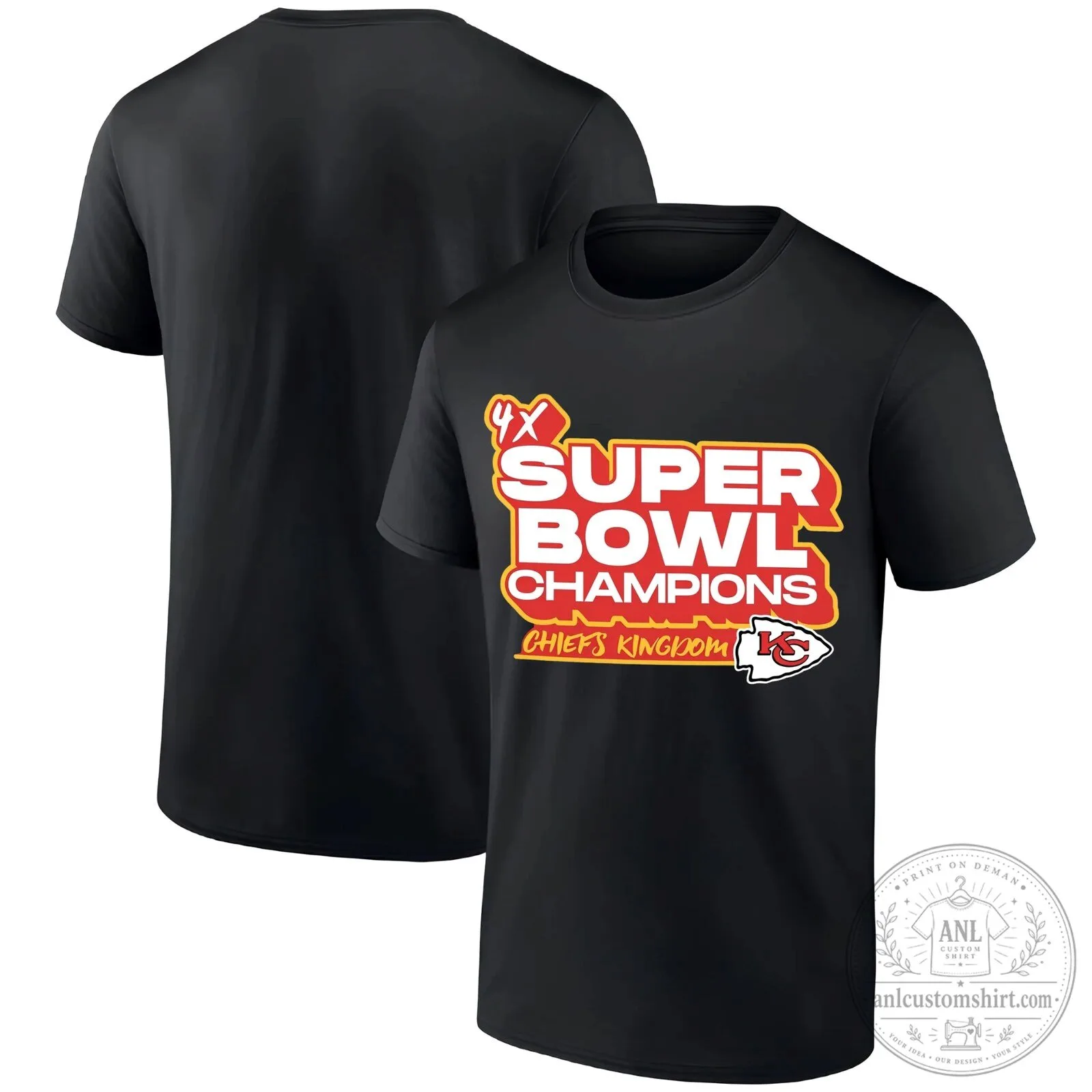 Kansas City Chiefs 4X Super Bowl Champions Football Team Black T-Shirt