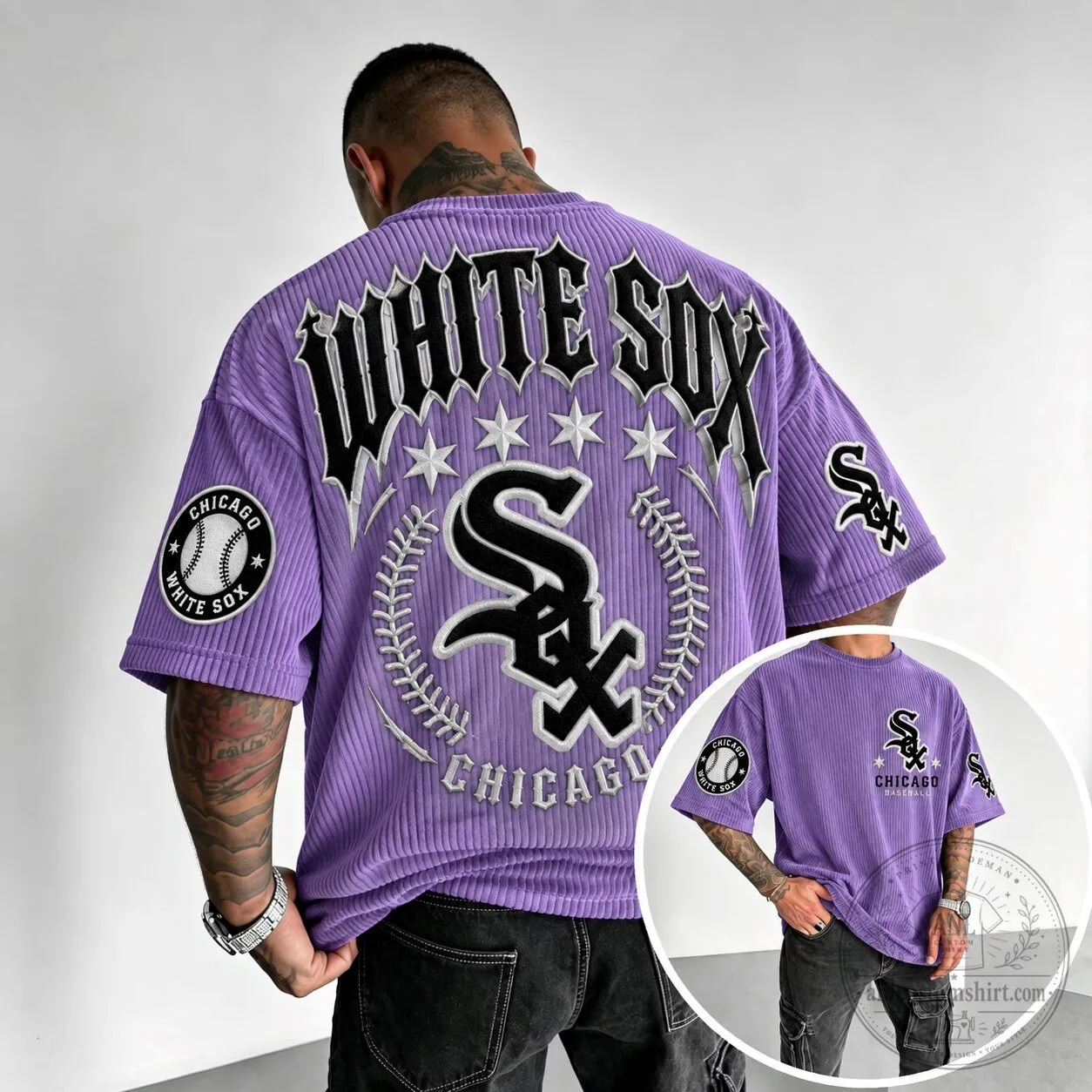 Chicago White Sox Oversized Purple Vertical Stripe Baseball T-Shirt