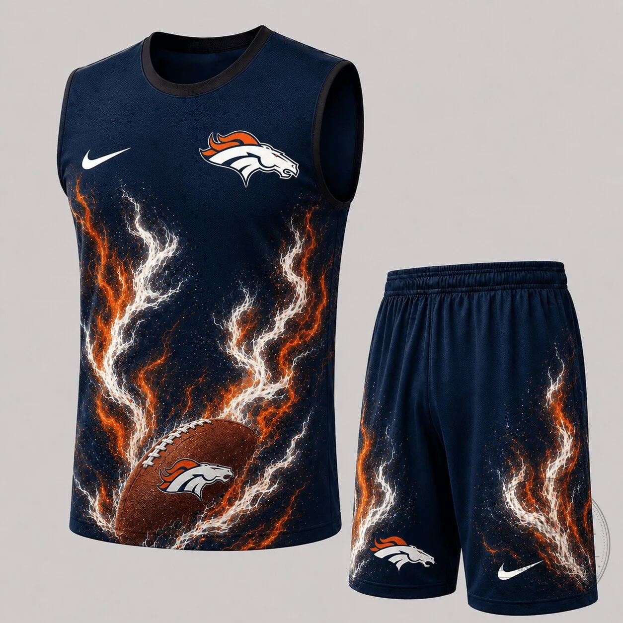 Denver Broncos Football Flame Tank Top and Shorts Set