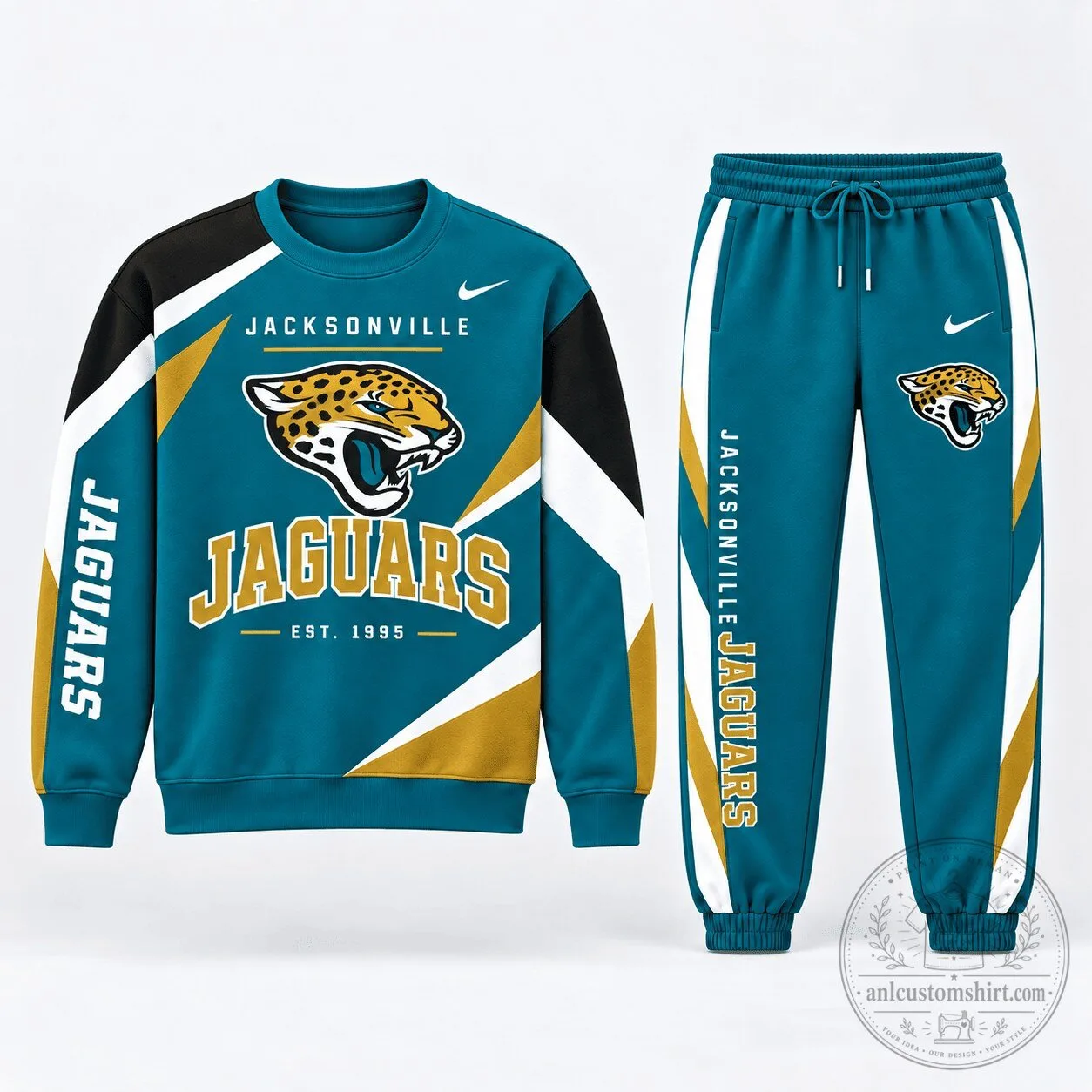 Jacksonville Jaguars Football Team Crewneck Sweatshirt and Jogger Pants Set