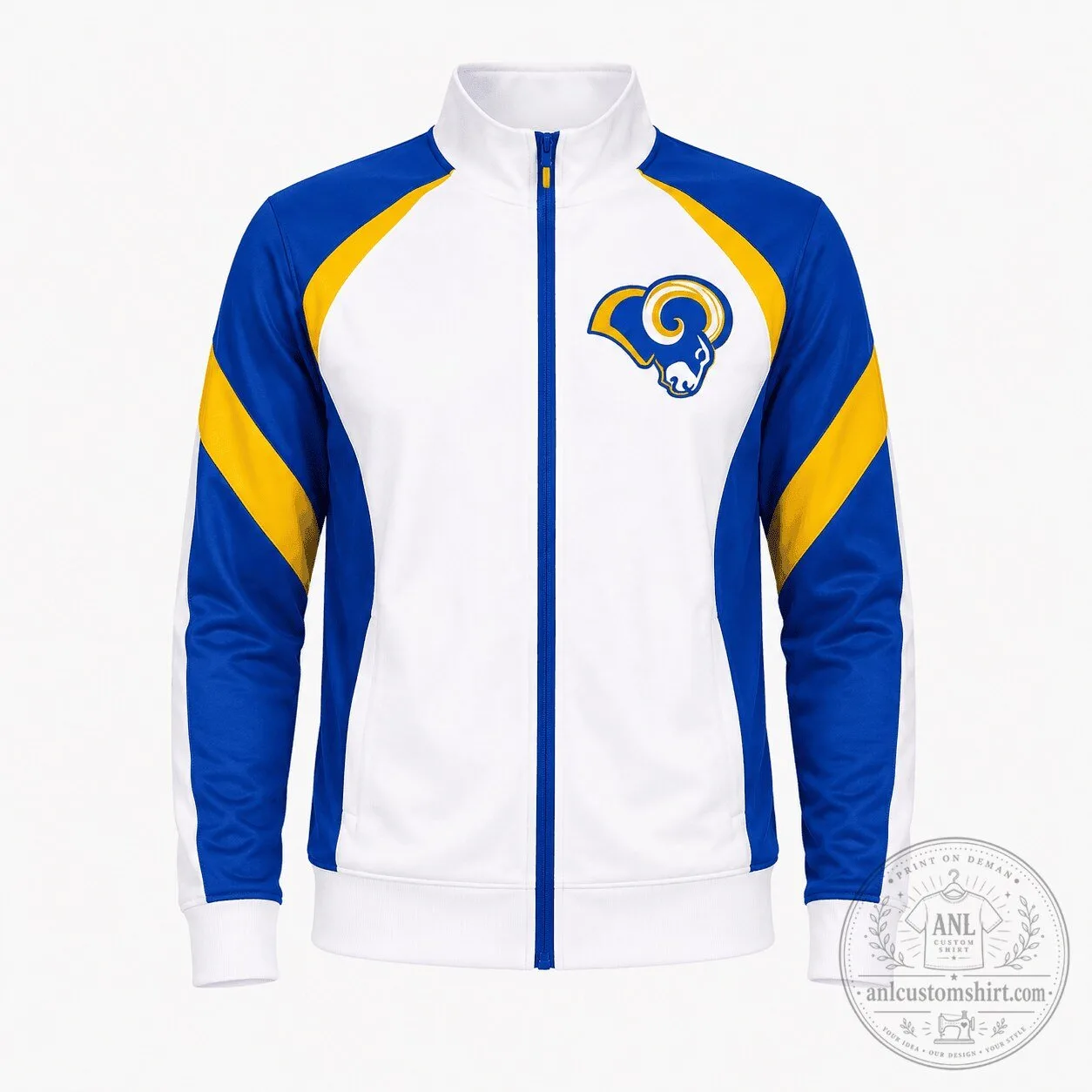 Los Angeles Rams Royal Blue and Gold Stripe Full-Zip Track Jacket