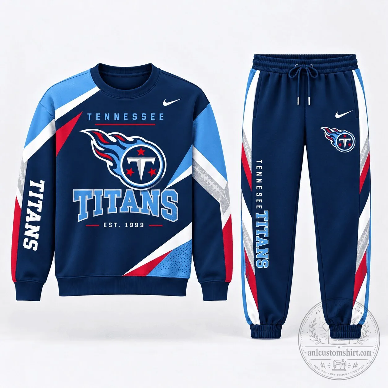 Tennessee Titans NFL Football Team Logo Crewneck Sweatshirt and Joggers Set