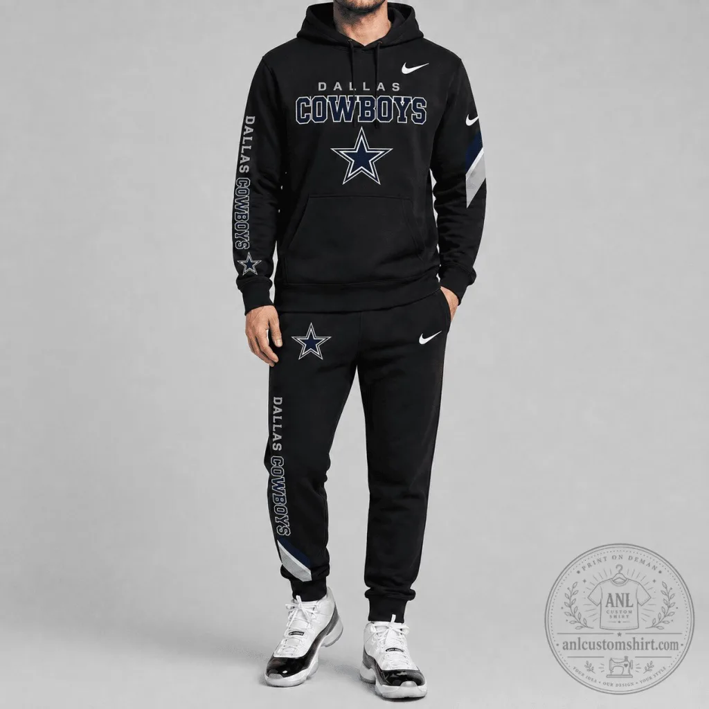 Dallas Cowboys NFL Football Team Logo Black Hoodie and Sweatpants Set Dallas Cowboys NFL Football Team Logo Black Hoodie and Sweatpants Set