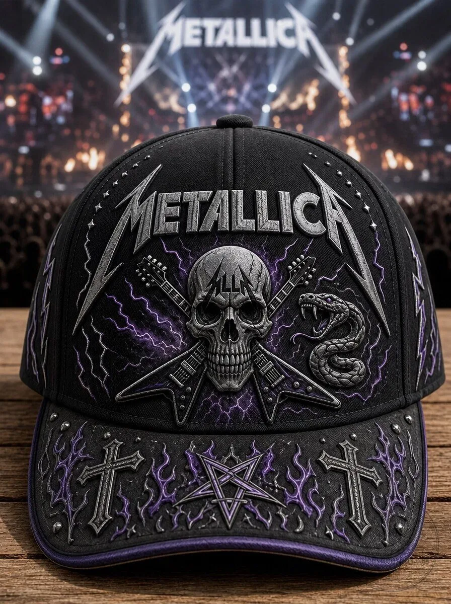 Metallica Skull and Snake Lightning Bolt Black Baseball Cap Hat