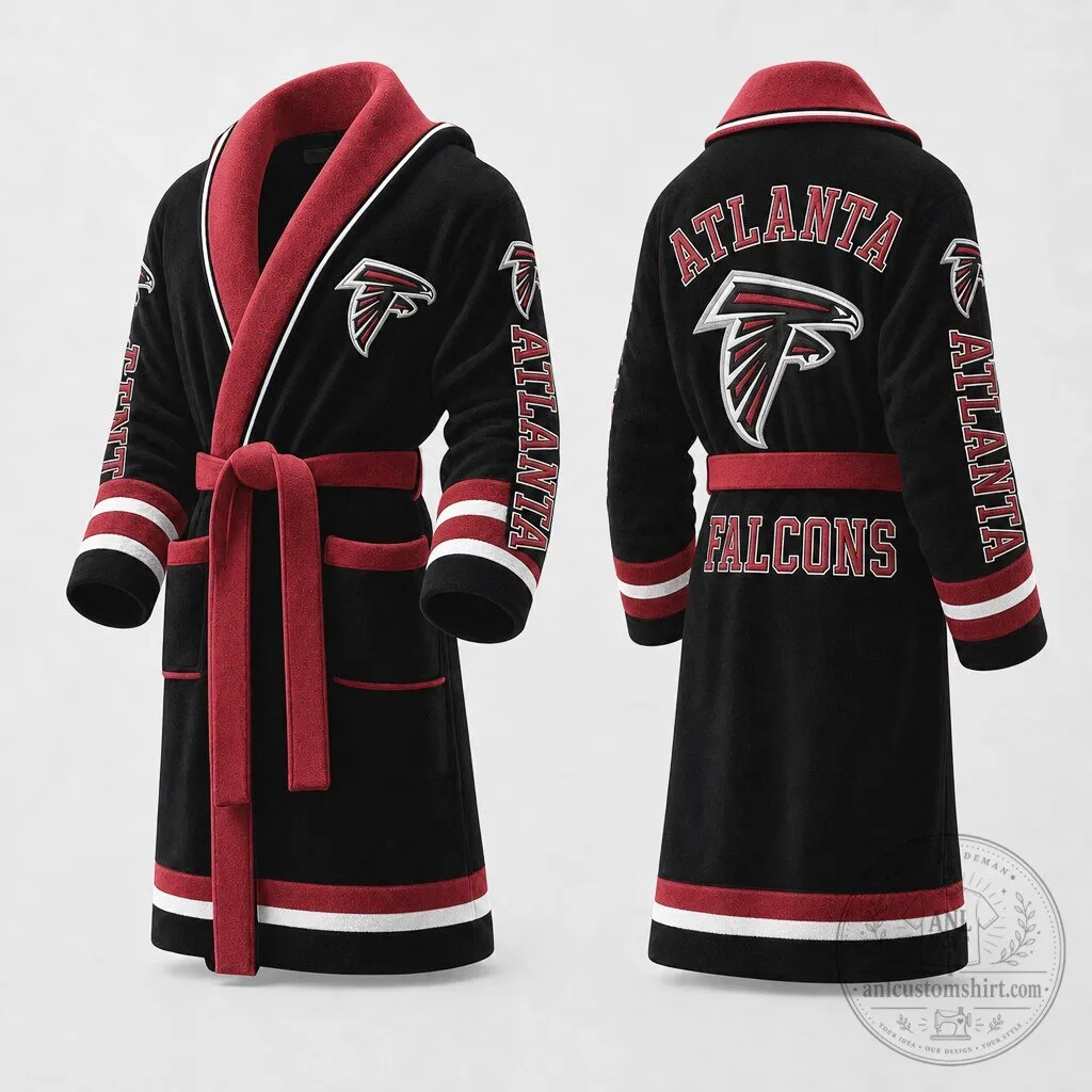 Atlanta Falcons NFL Football Team Logo Black and Red Plush Bathrobe