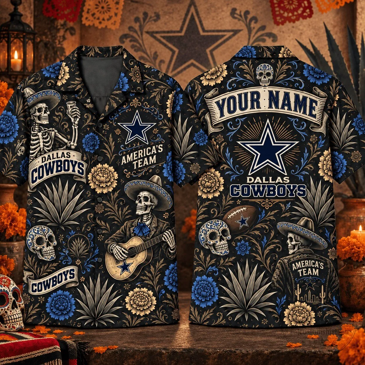 Dallas Cowboys Day of the Dead Personalized Hawaiian Shirt