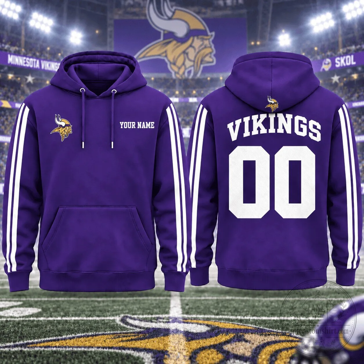 Personalized Purple Football Hoodie with Name and Number for Minnesota Vikings Fans