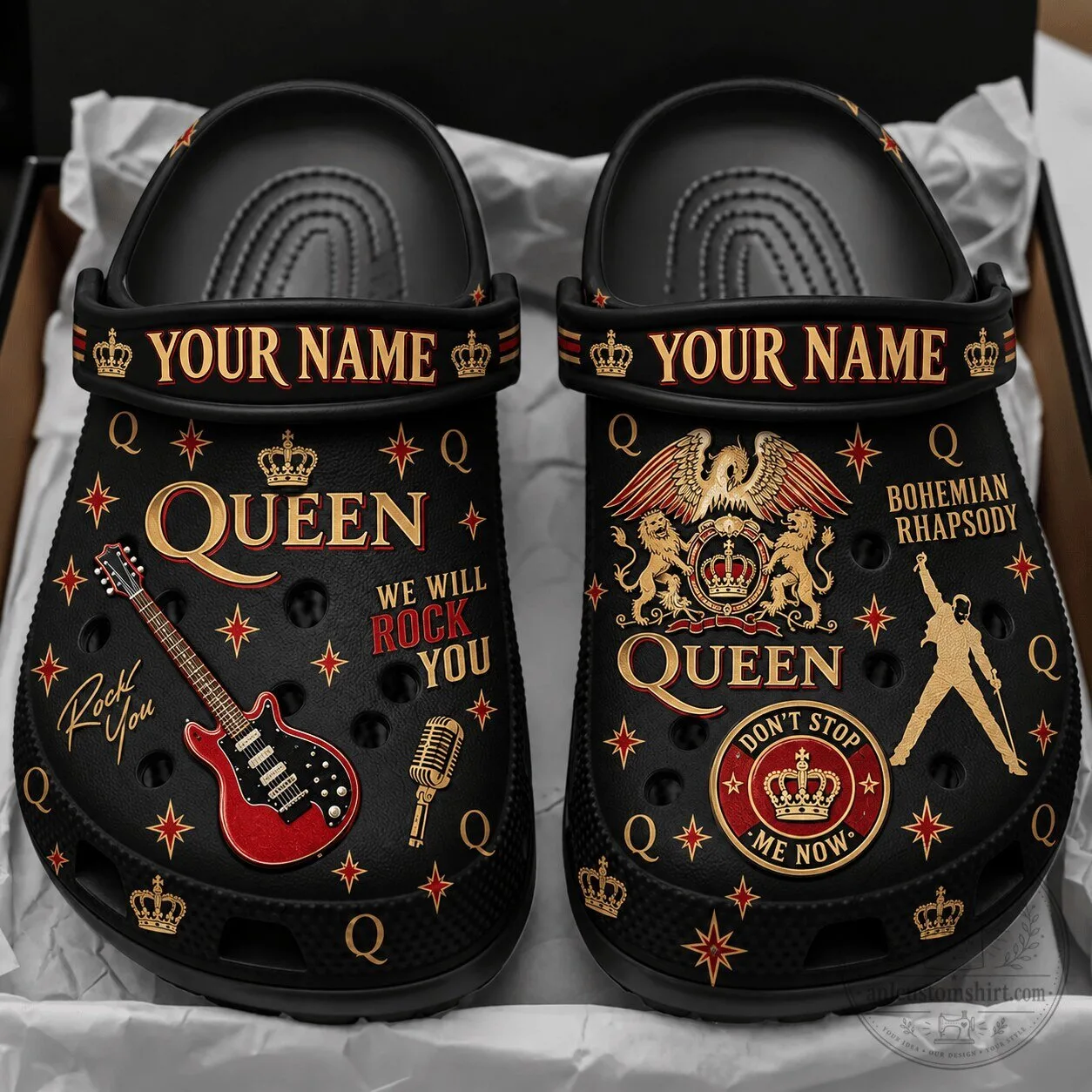 Queen Rock Band Personalized Black Clogs Shoes for Music Fans