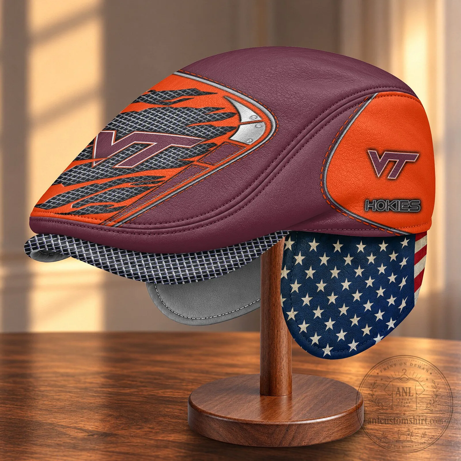 Virginia Tech Hokies NCAA Flat Cap with Foldable Ear Flaps 9 Virginia Tech Hokies NCAA Flat Cap with Foldable Ear Flaps