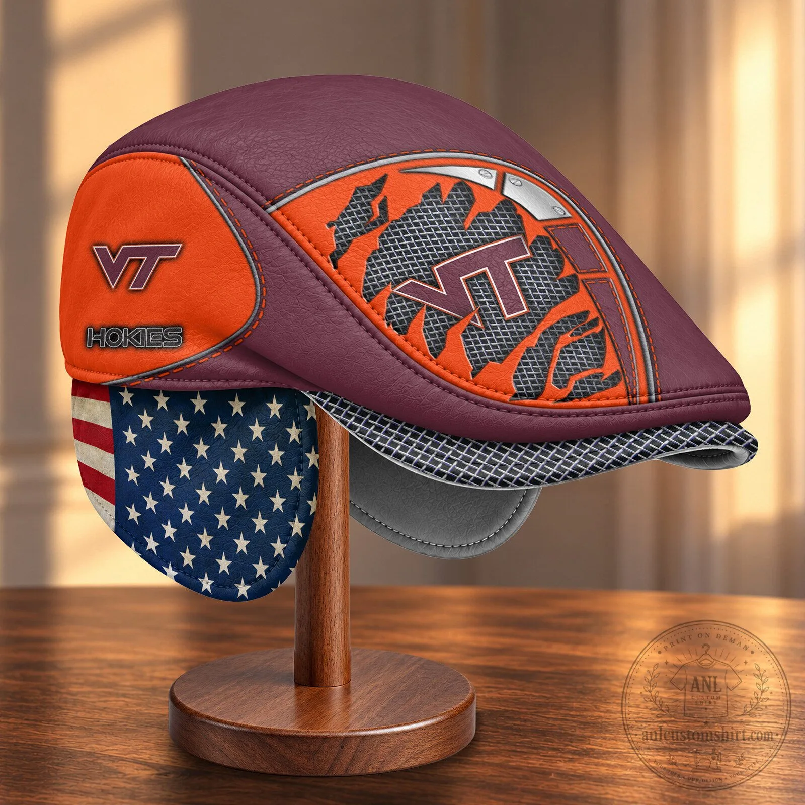Virginia Tech Hokies NCAA Flat Cap with Foldable Ear Flaps 10 Virginia Tech Hokies NCAA Flat Cap with Foldable Ear Flaps