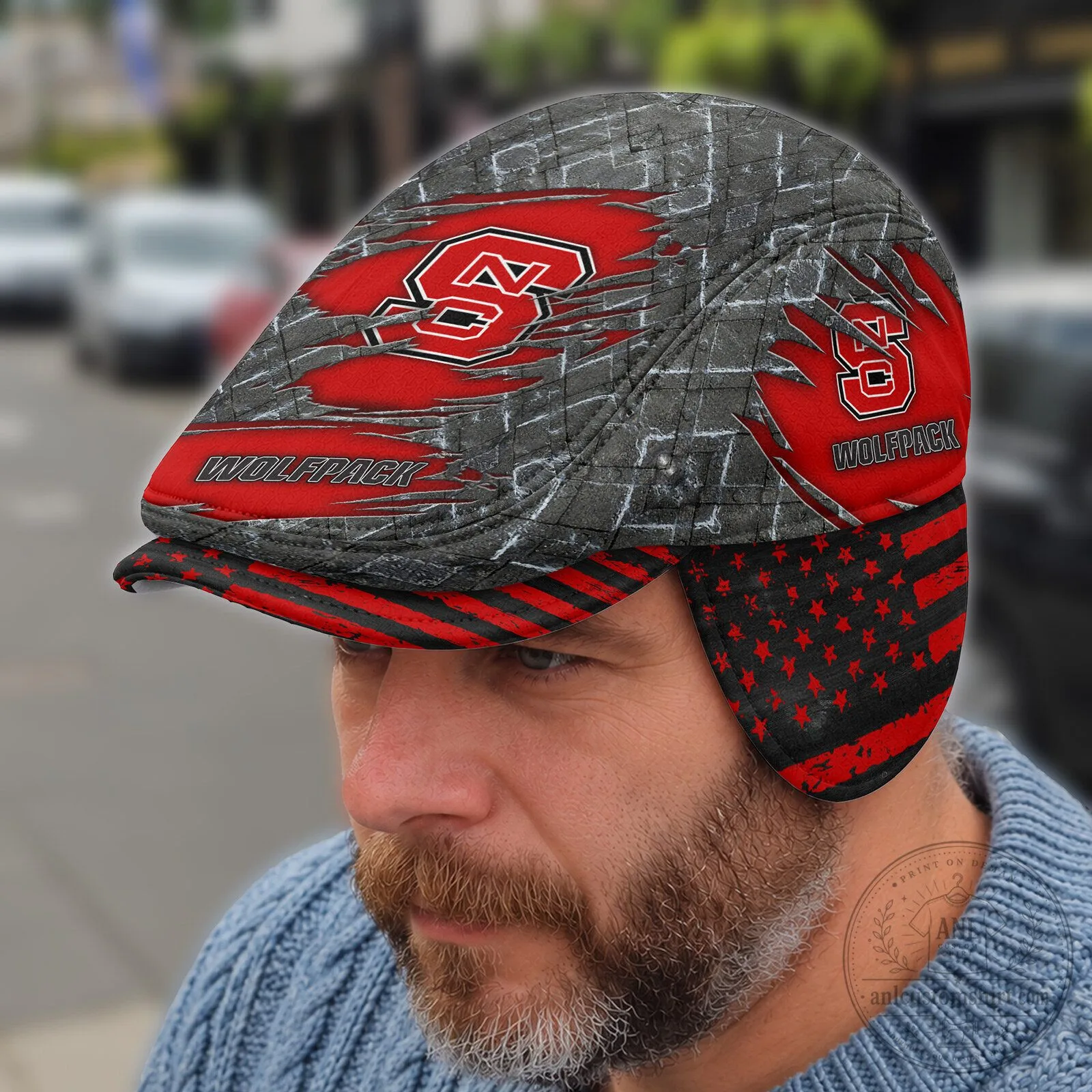 North Carolina State Wolfpack Distressed Brick Pattern Flat Cap Hat