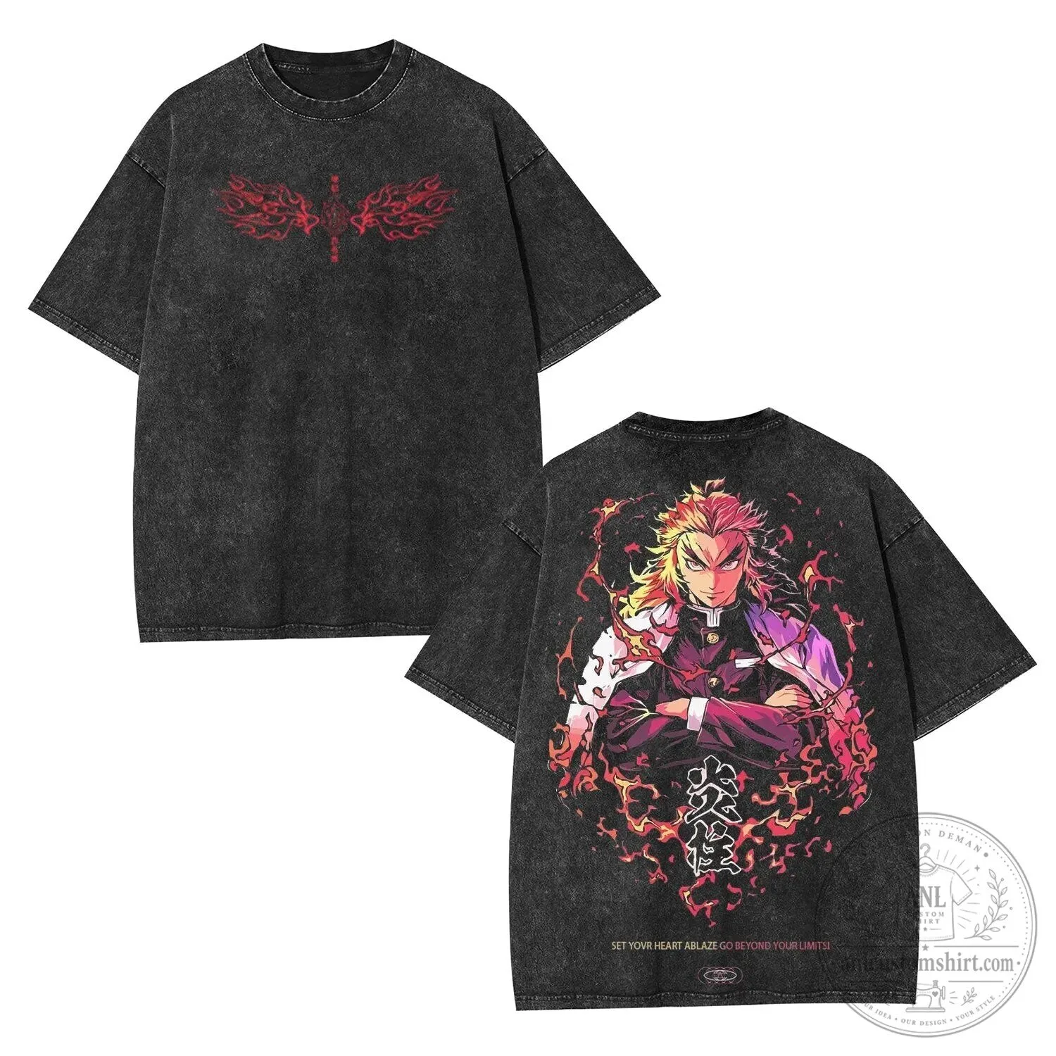 Demon Slayer Kyojuro Rengoku Anime Inspired Vintage Washed T-Shirt