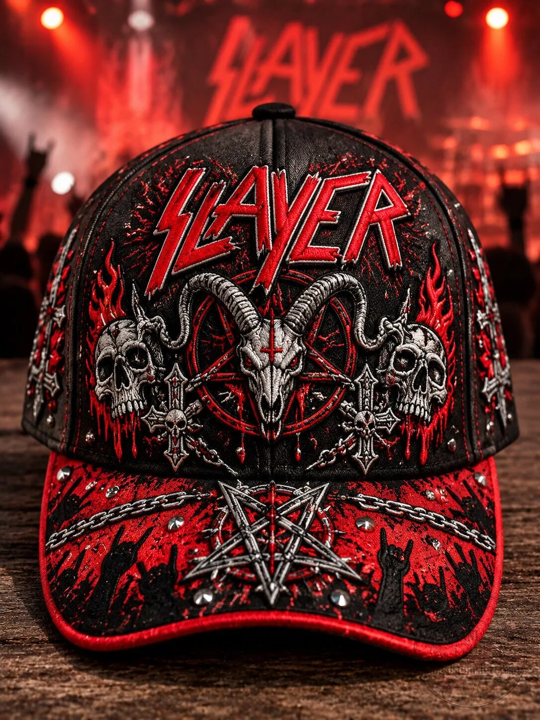 Slayer Band Pentagram Skull Red Flame Heavy Metal Music Cap Hat