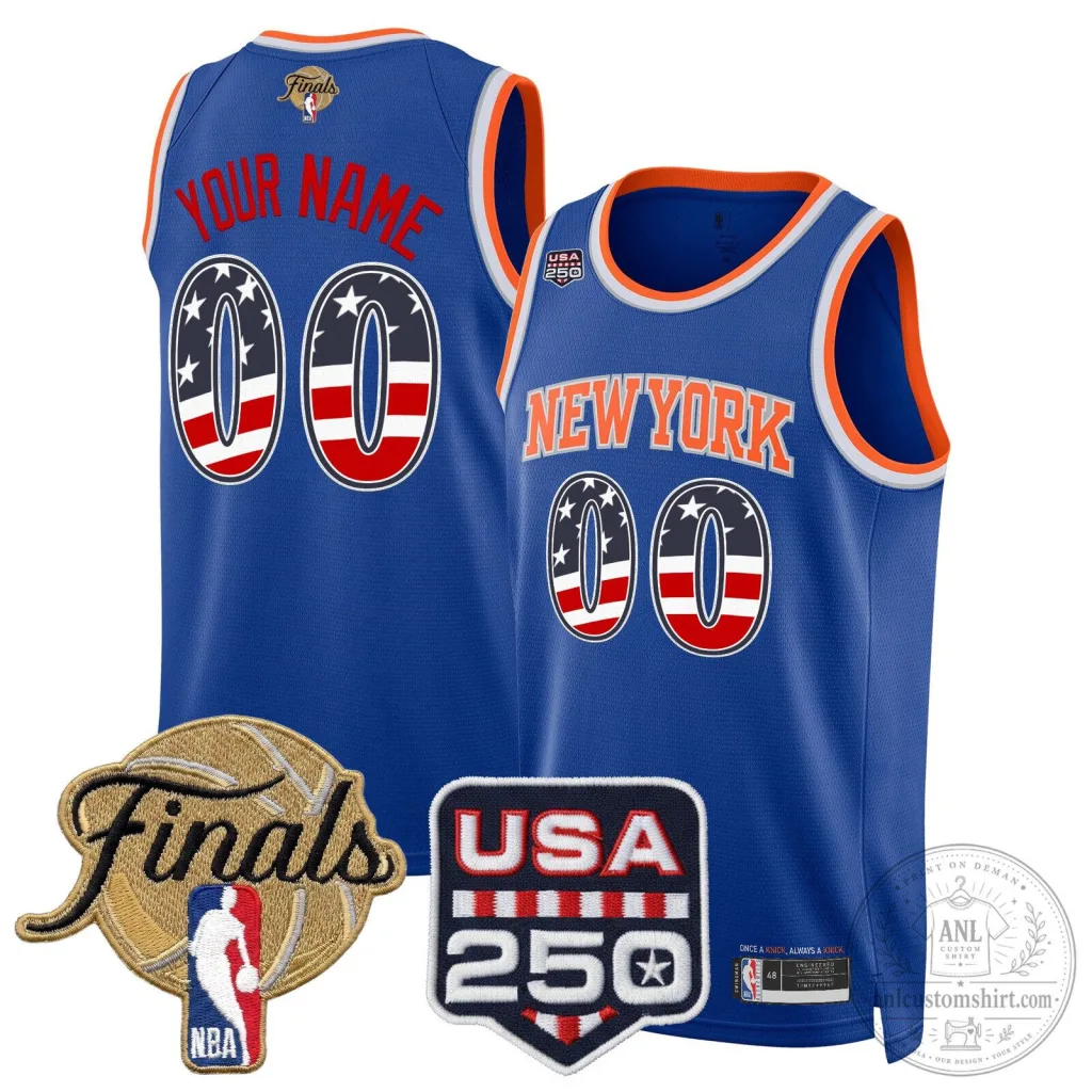 New York Knicks Fourth of July USA 250 Finals Patch Custom Basketball Jersey New York Knicks Fourth of July USA 250 Finals Patch Custom Basketball Jersey