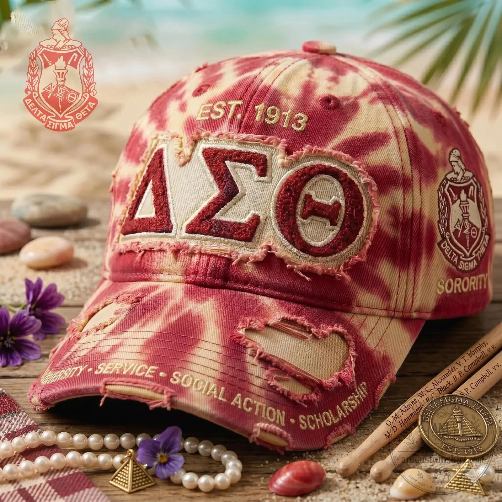 Distressed Tie-Dye Baseball Cap for Delta Sigma Theta Sorority