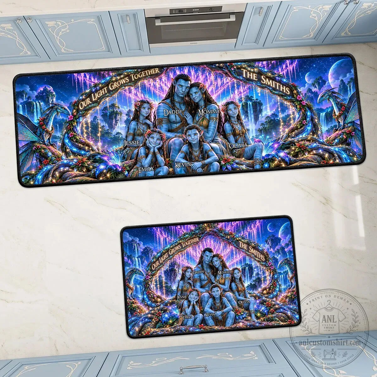 Personalized Family Avatar Our Light Grows Together Runner Rug