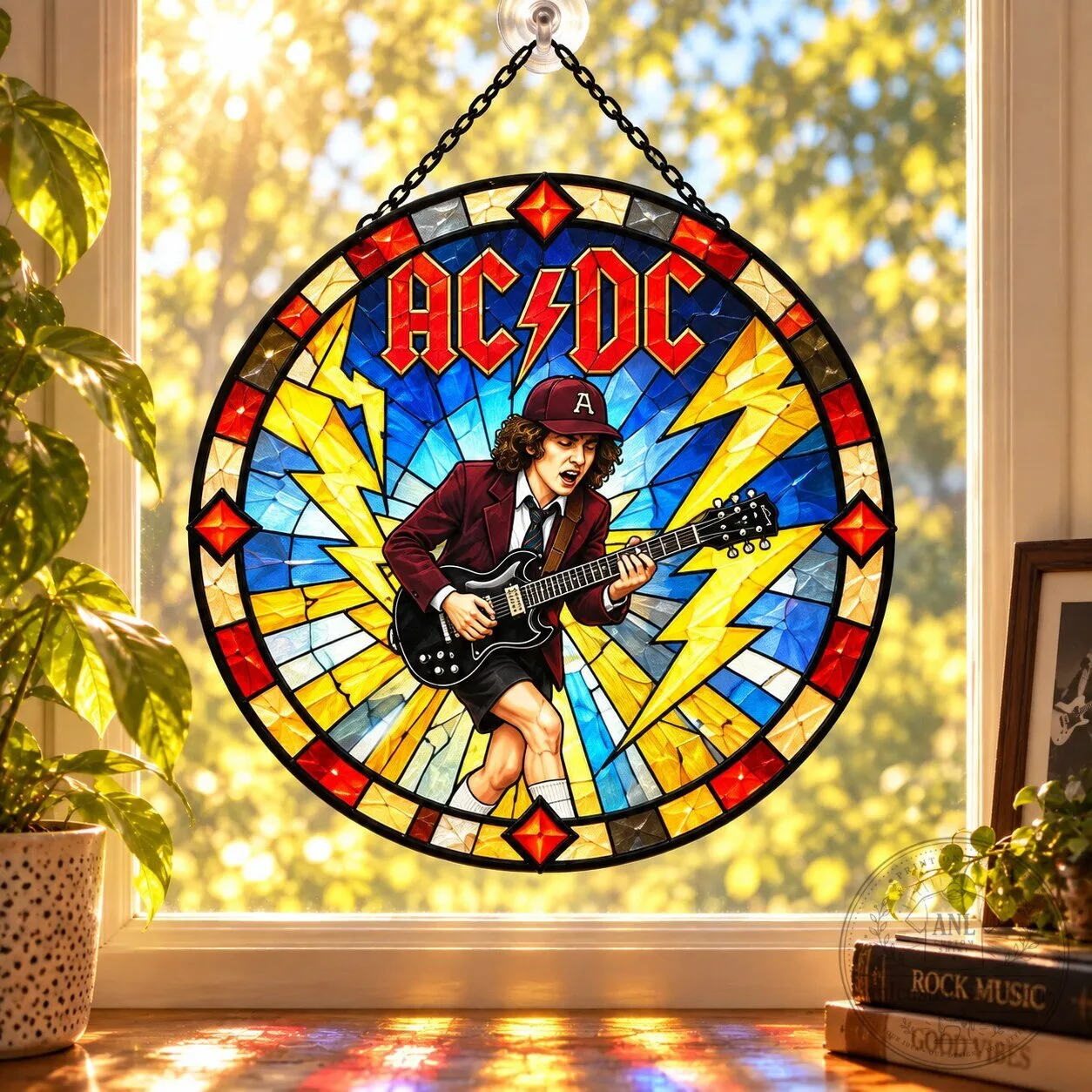 AC/DC Angus Young Stained Glass Window Hanging Suncatcher Decor