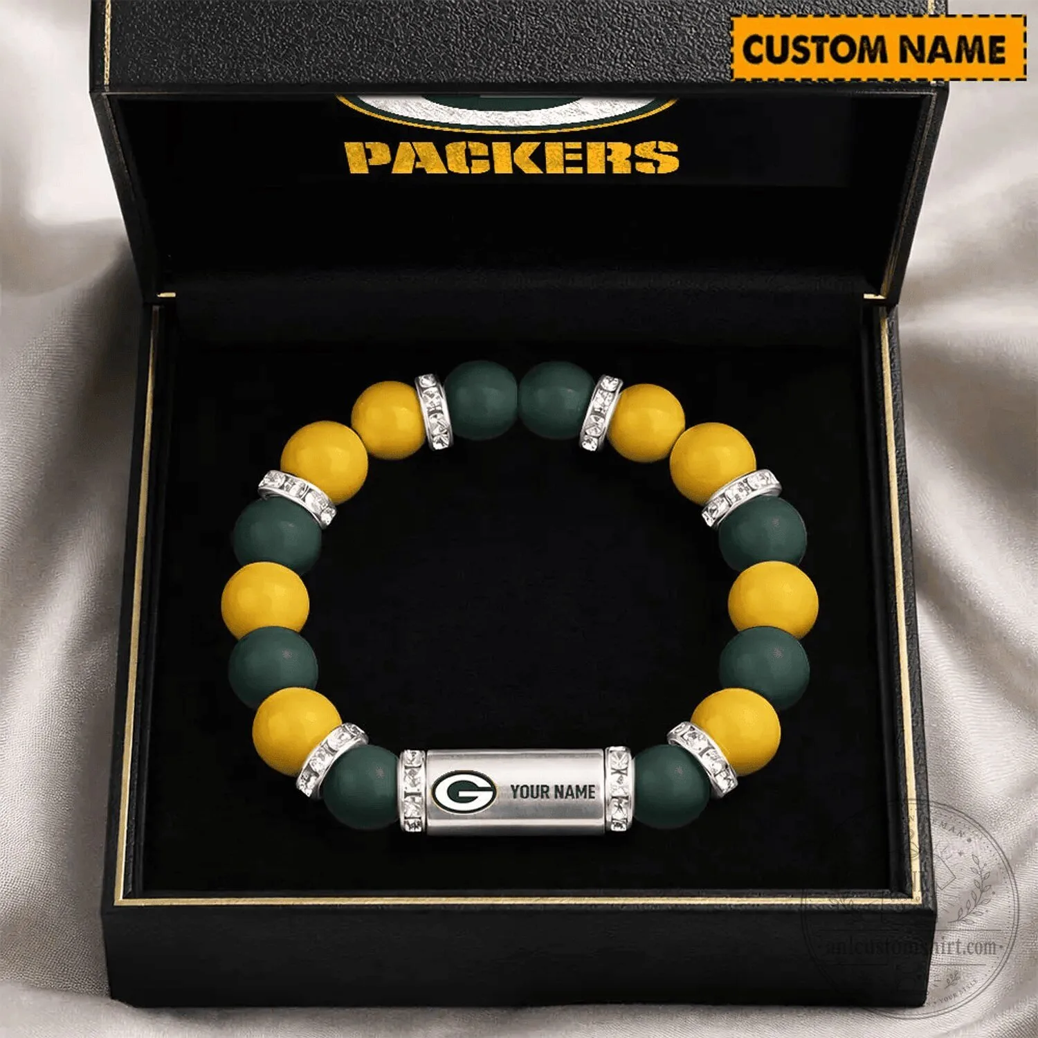 Green Bay Packers Personalized Beaded Bracelet Custom Name Charm