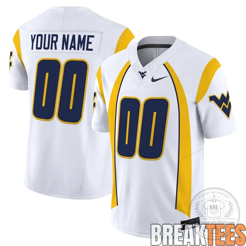West Virginia Mountaineers Custom White Football Jersey 2 West Virginia Mountaineers Custom White Football Jersey