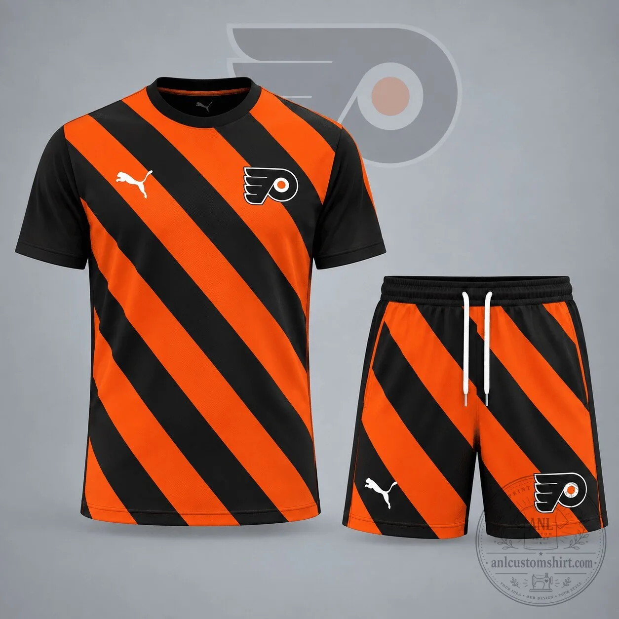 Philadelphia Flyers Diagonal Stripe Black and Orange Hockey Jersey