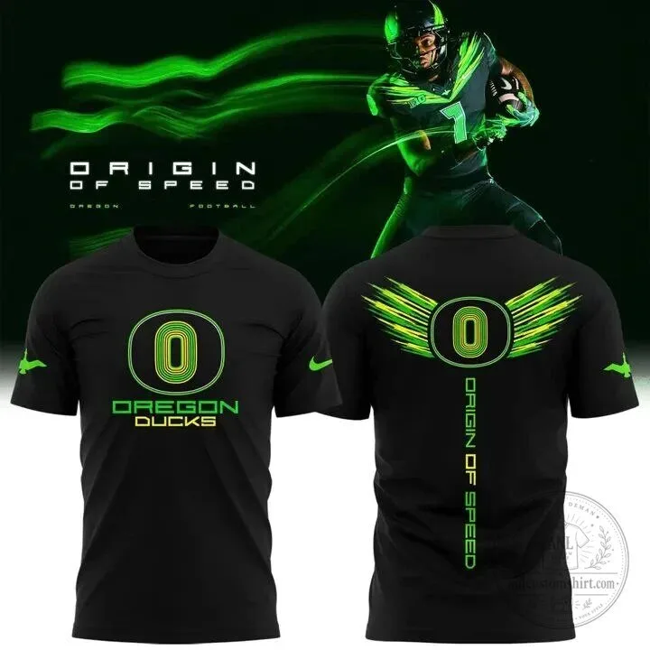 Oregon Ducks Origin of Speed Football Team Black Graphic Print T-Shirt