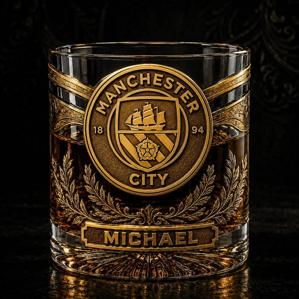 Manchester City Football Club Personalized Whiskey Glass Fan Gift Manchester City Football Club Personalized Whiskey Glass Fan Gift