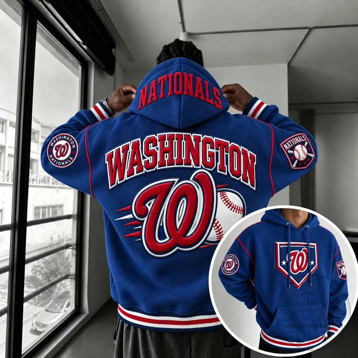 Washington Nationals Major League Baseball Team Logo Blue Oversized Hoodie