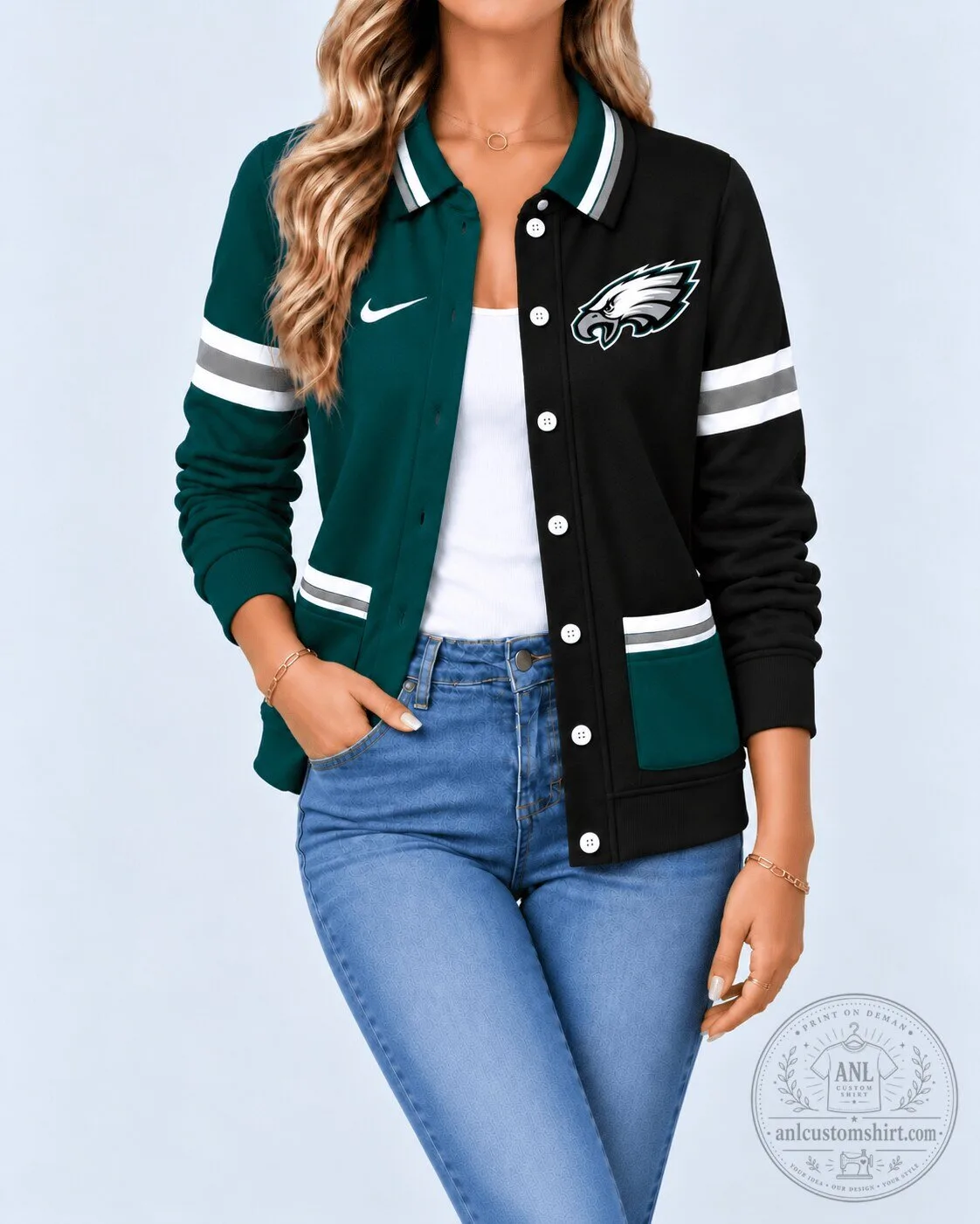 Philadelphia Eagles NFL Football Team Green and Black Varsity Jacket
