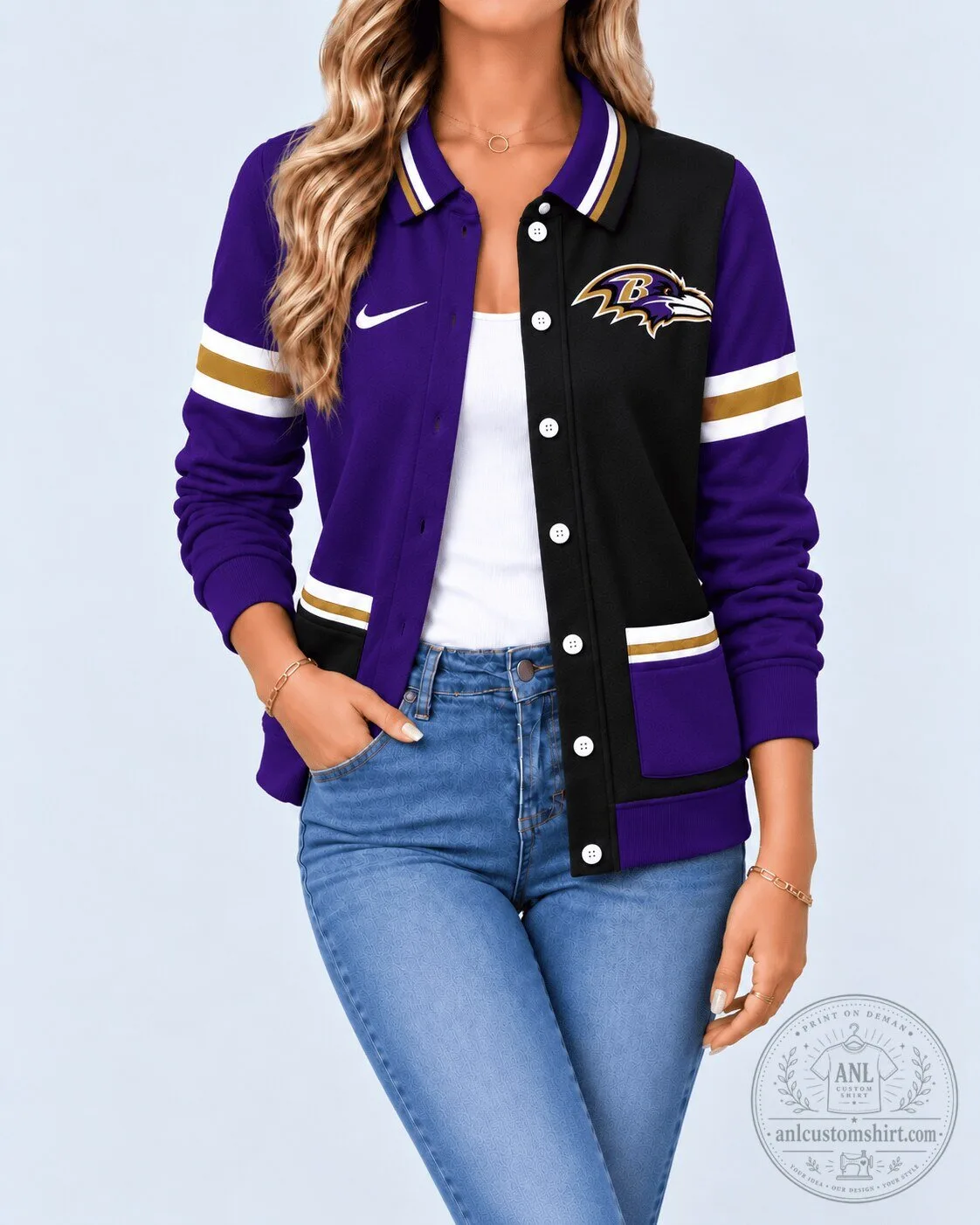 Baltimore Ravens Nike Premium Classic Varsity Button-Up Jacket