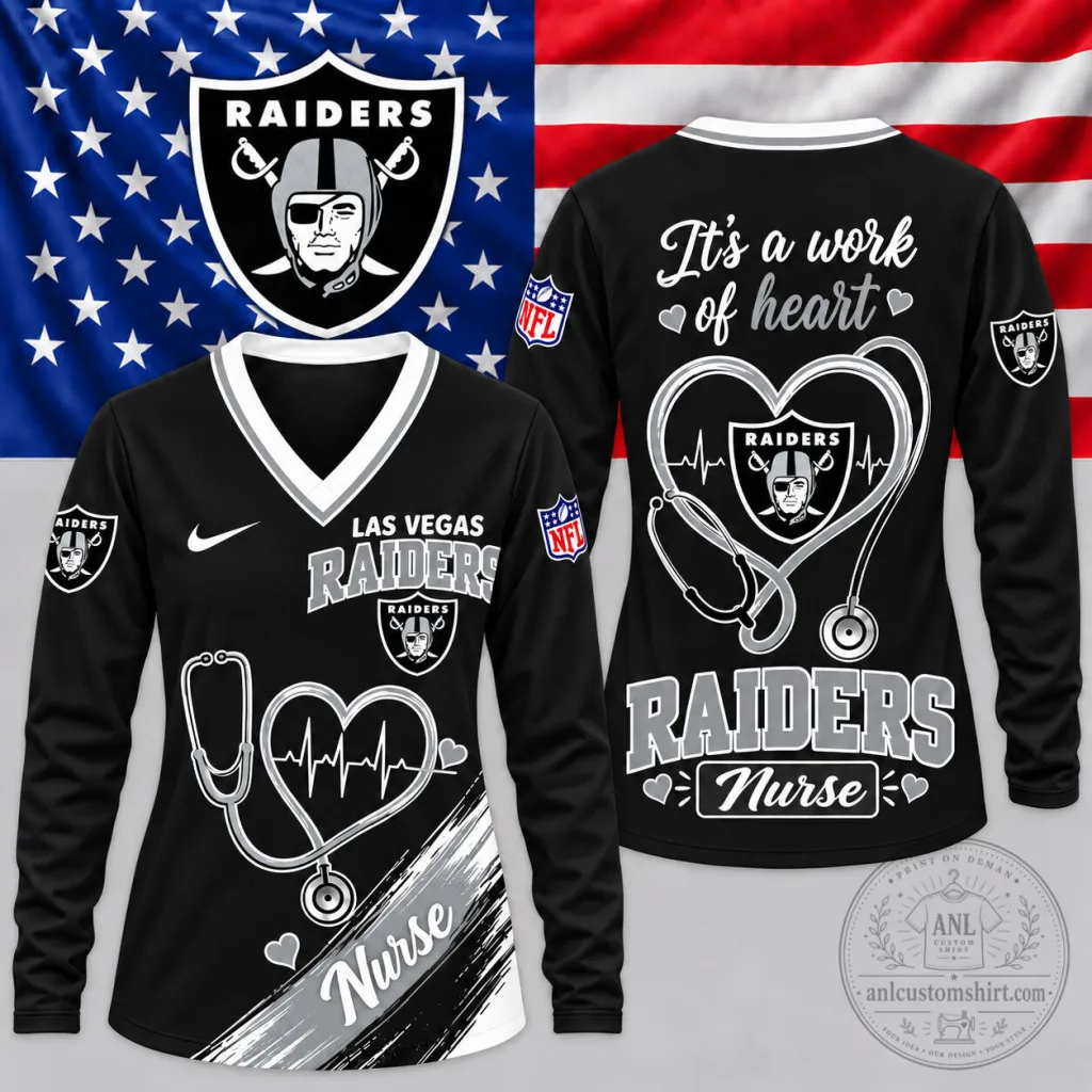 Las Vegas Raiders Nurse Heartbeat V-Neck Long Sleeve Shirt Las Vegas Raiders Nurse Heartbeat V-Neck Long Sleeve Shirt