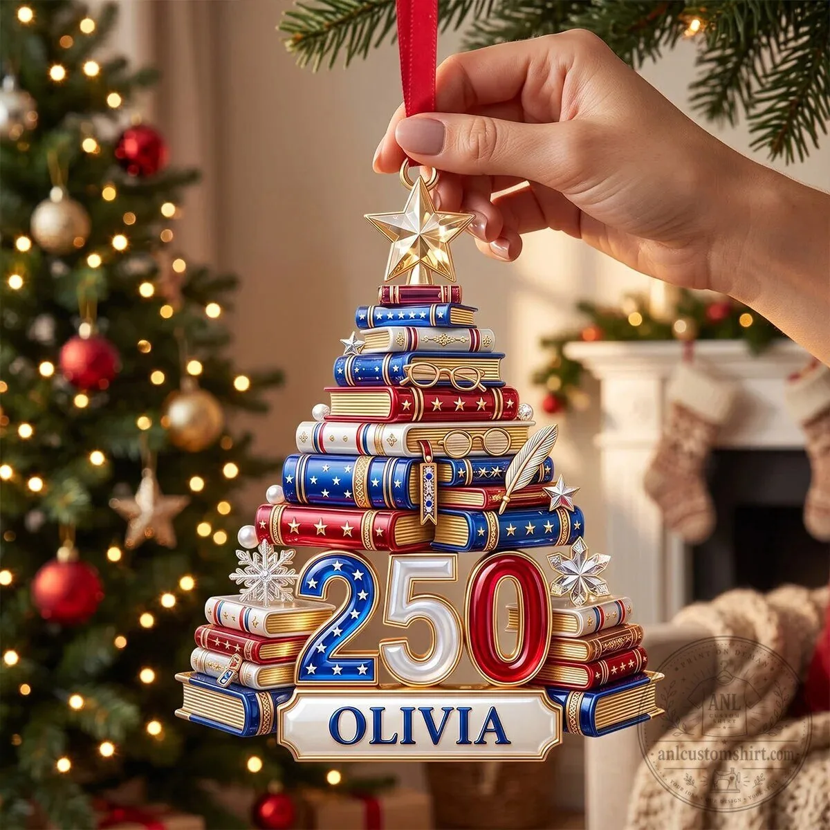 Personalized Book Stack Christmas Tree Ornament Custom Name Gift 1 Personalized Book Stack Christmas Tree Ornament Custom Name Gift