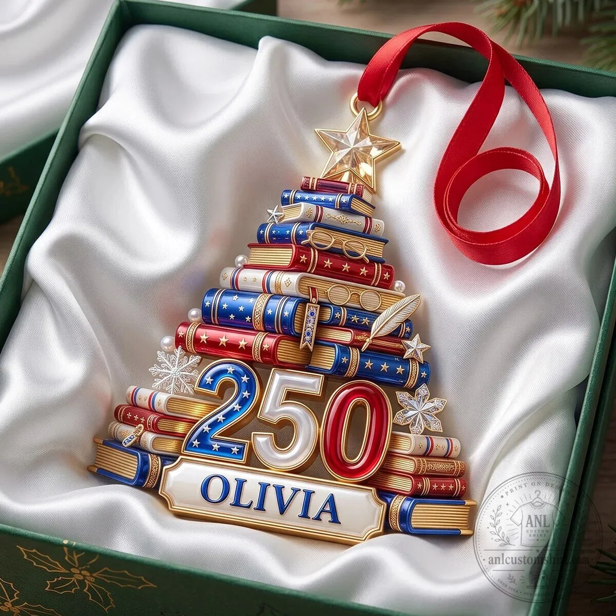 Personalized Book Stack Christmas Tree Ornament Custom Name Gift 12 Personalized Book Stack Christmas Tree Ornament Custom Name Gift