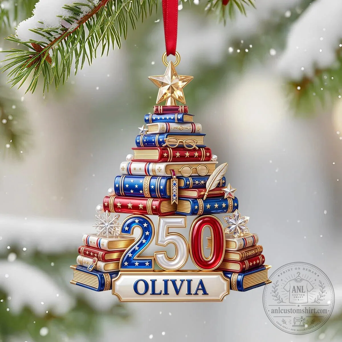 Personalized Book Stack Christmas Tree Ornament Custom Name Gift 13 Personalized Book Stack Christmas Tree Ornament Custom Name Gift