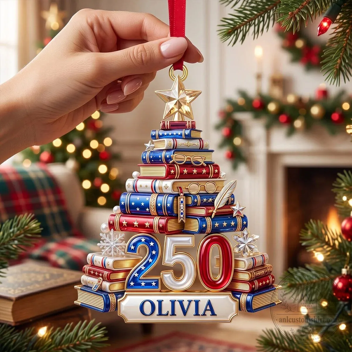 Personalized Book Stack Christmas Tree Ornament Custom Name Gift 14 Personalized Book Stack Christmas Tree Ornament Custom Name Gift