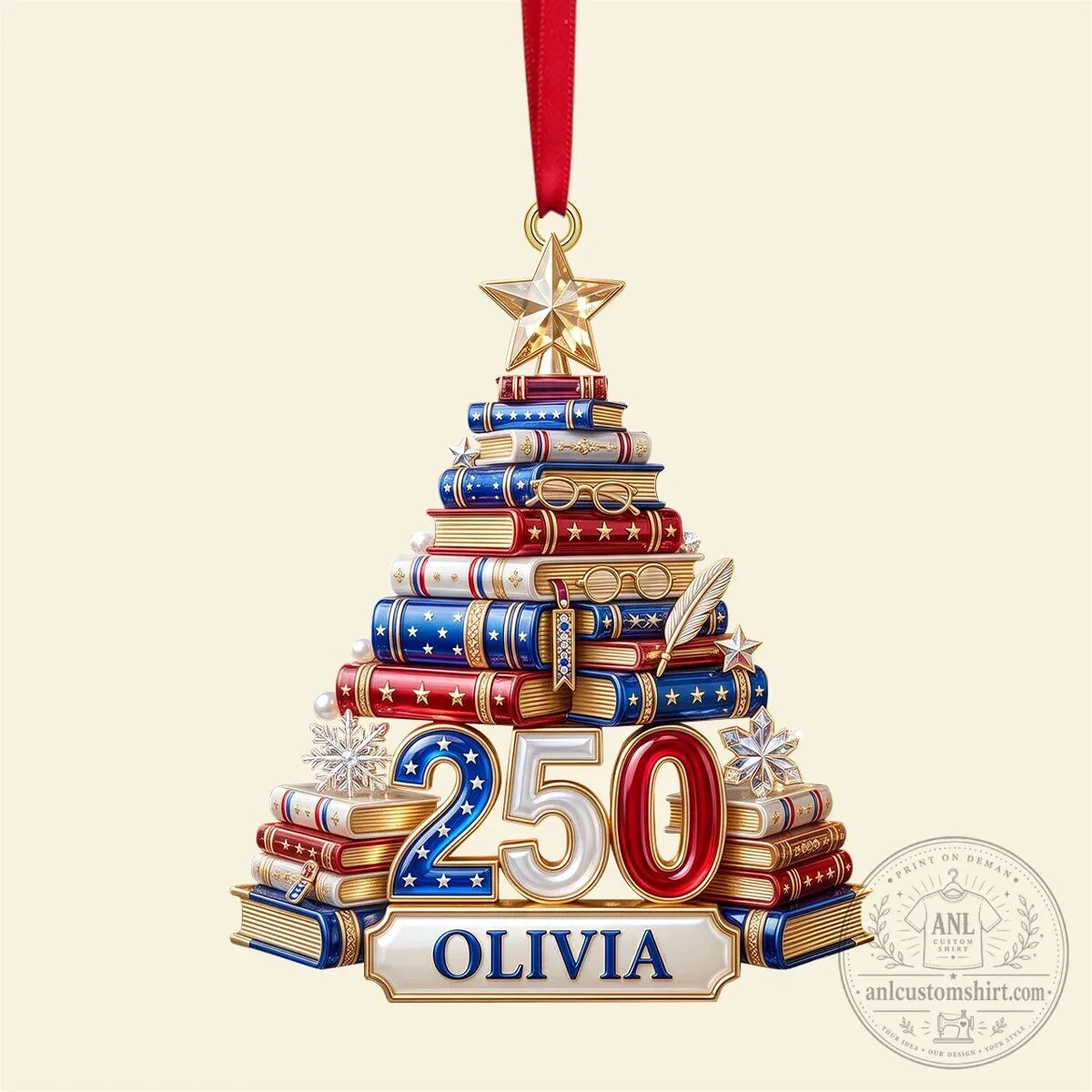 Personalized Book Stack Christmas Tree Ornament Custom Name Gift 15 Personalized Book Stack Christmas Tree Ornament Custom Name Gift