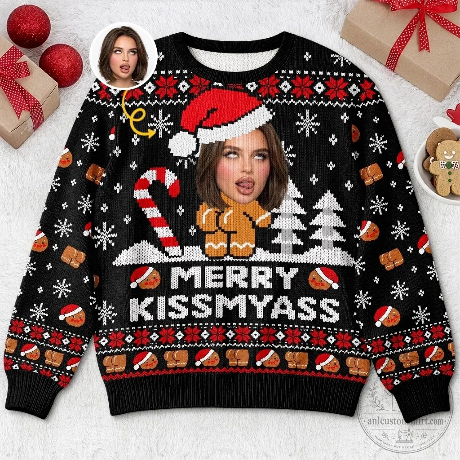 Personalized Merry Kissmyass Funny Ugly Christmas Holiday Sweatshirt