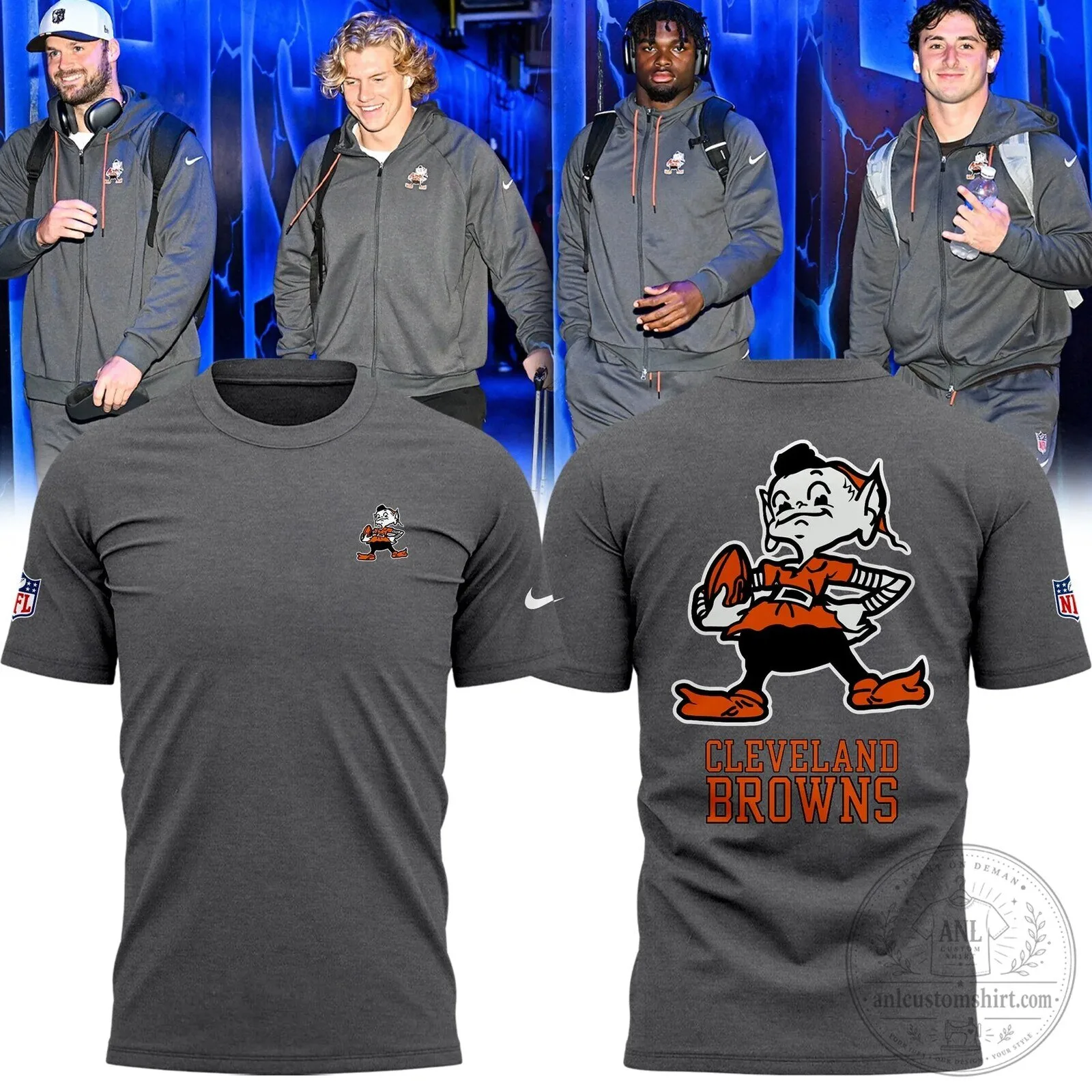 Cleveland Browns Football Team Elf Mascot Logo Gray T-Shirt