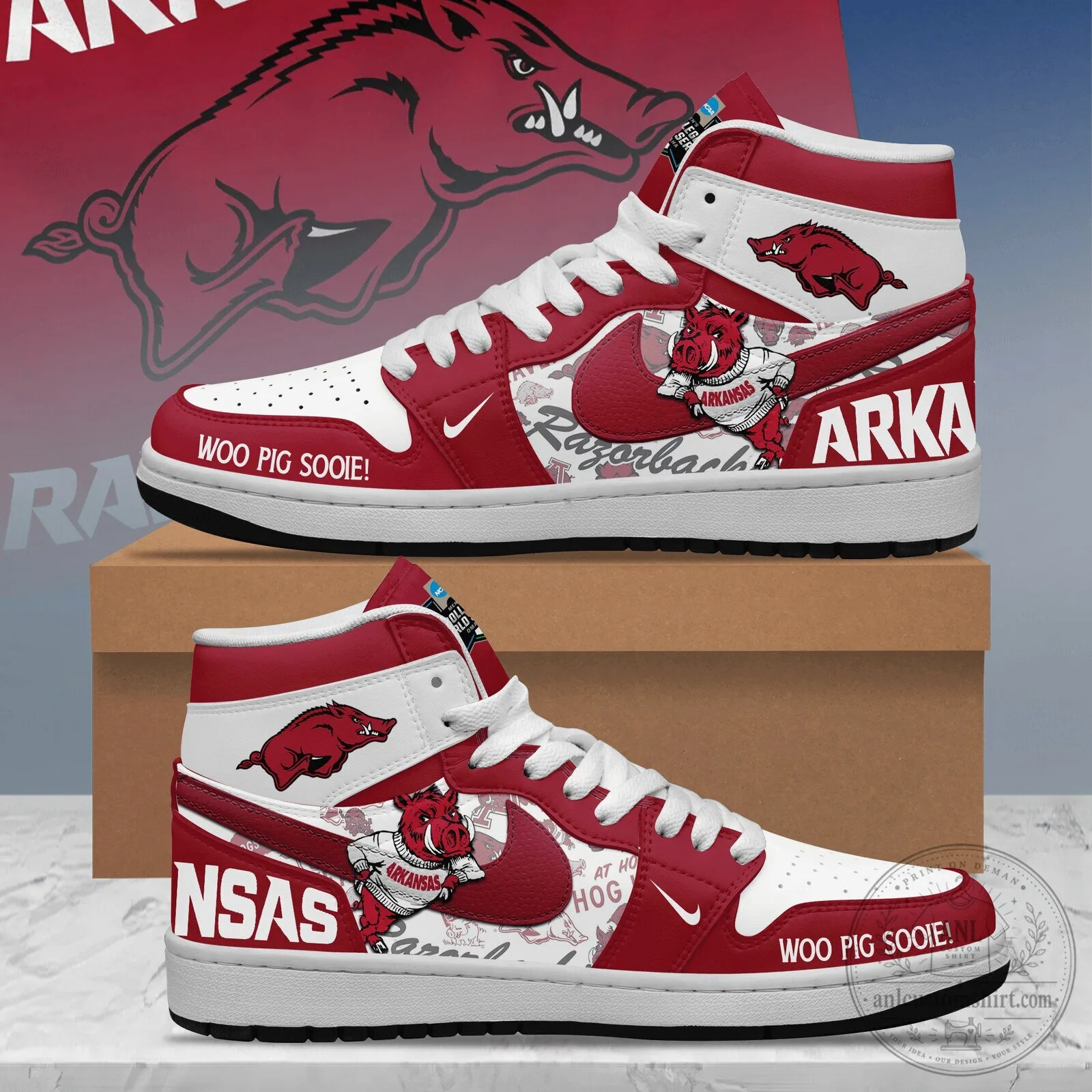 Arkansas Razorbacks Woo Pig Sooie Custom Printed High Top Sneakers