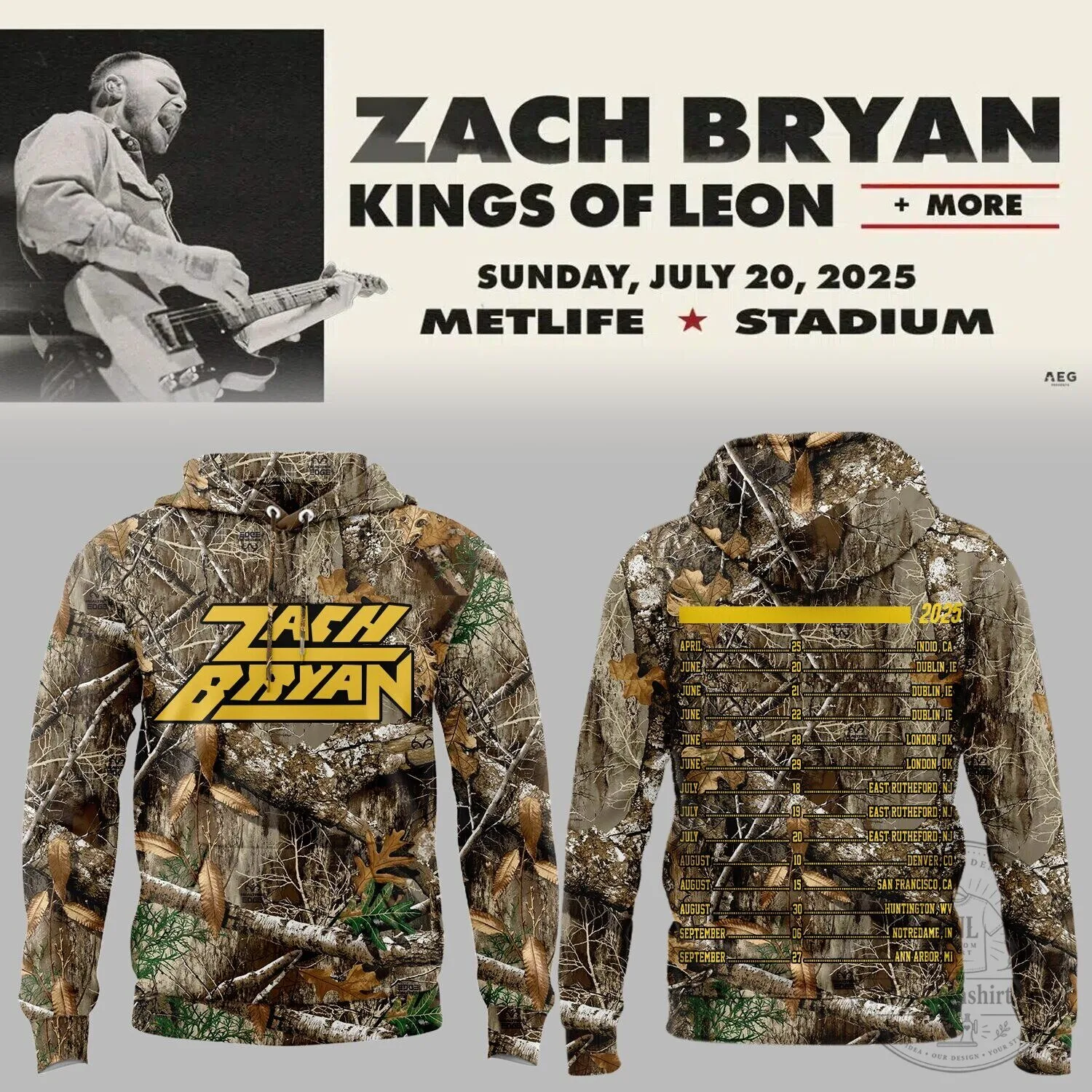 Zach Bryan Quittin’ Time Tour 2025 Camouflage Hoodie