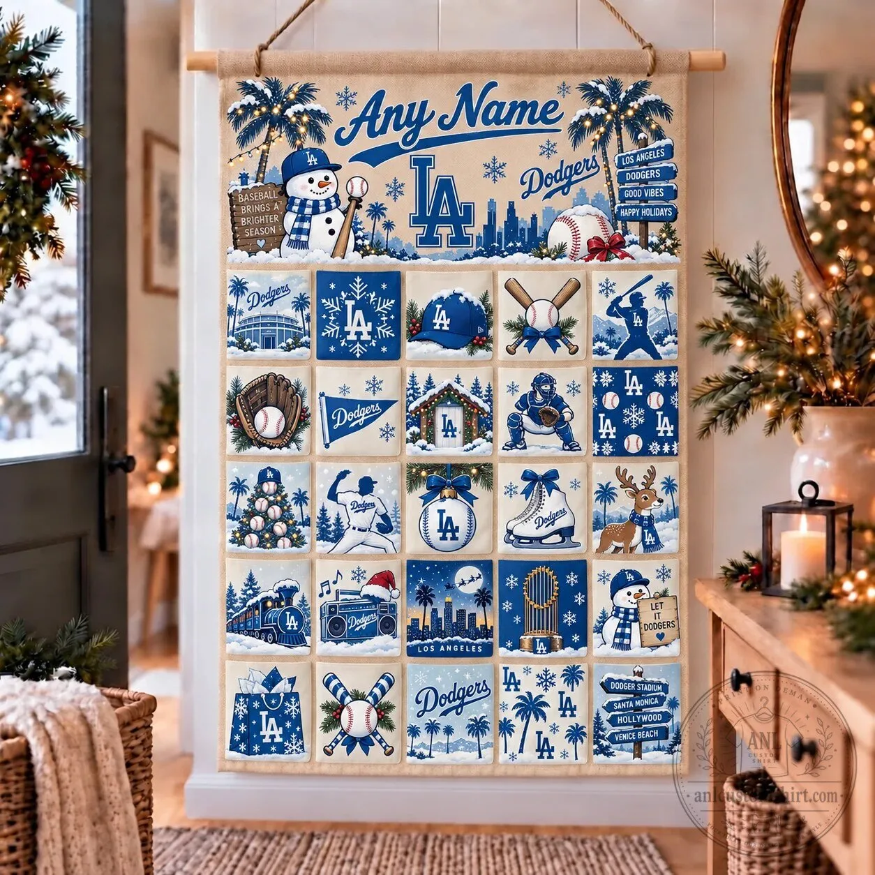 Los Angeles Dodgers Christmas Custom Wall Advent Calendar Holiday Decor