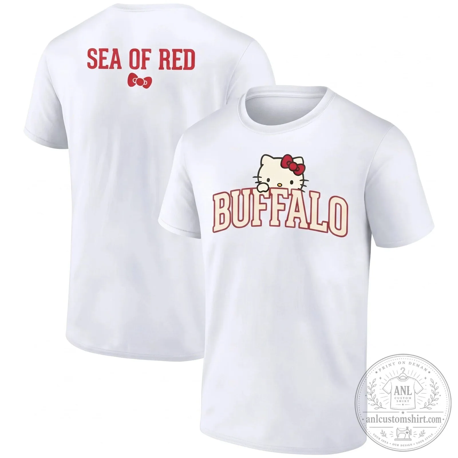 Buffalo Bills Hello Kitty Sea of Red Football Fan Black T-Shirt 14 Buffalo Bills Hello Kitty Sea of Red Football Fan Black T-Shirt