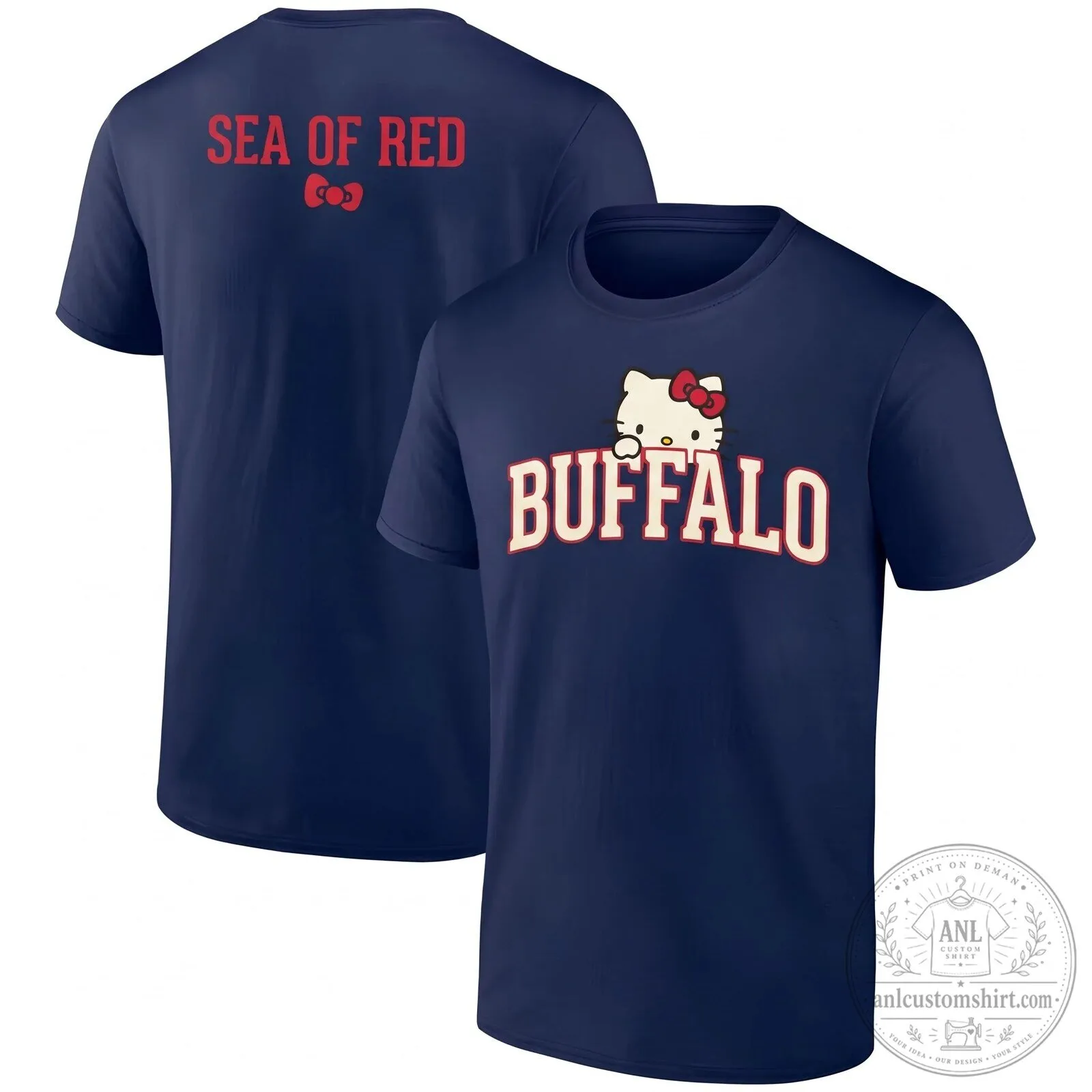 Buffalo Bills Hello Kitty Sea of Red Football Fan Black T-Shirt 15 Buffalo Bills Hello Kitty Sea of Red Football Fan Black T-Shirt