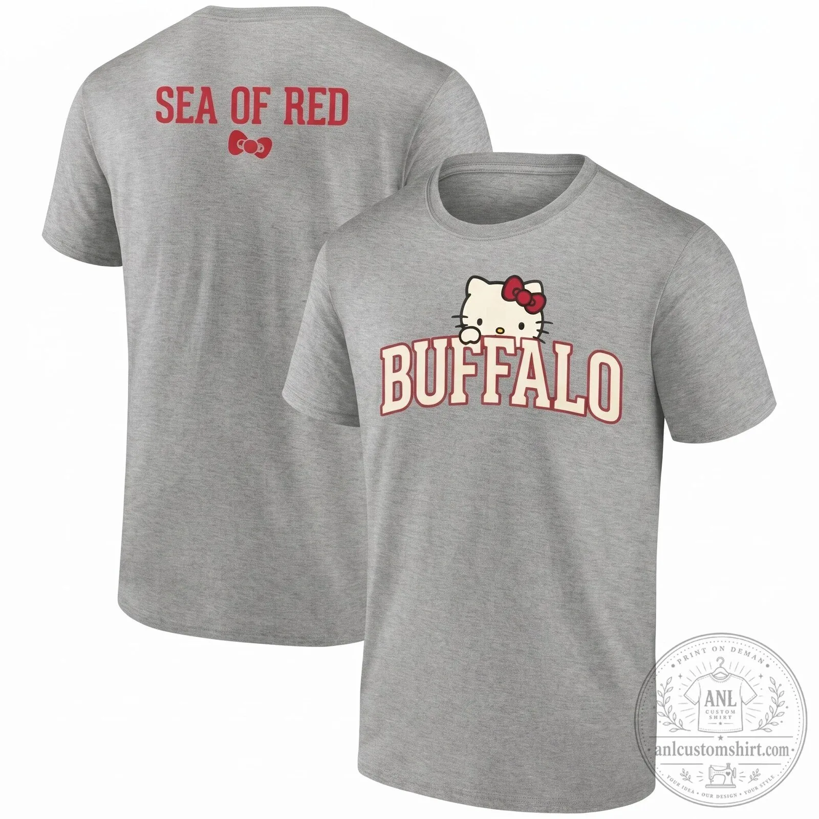 Buffalo Bills Hello Kitty Sea of Red Football Fan Black T-Shirt 16 Buffalo Bills Hello Kitty Sea of Red Football Fan Black T-Shirt